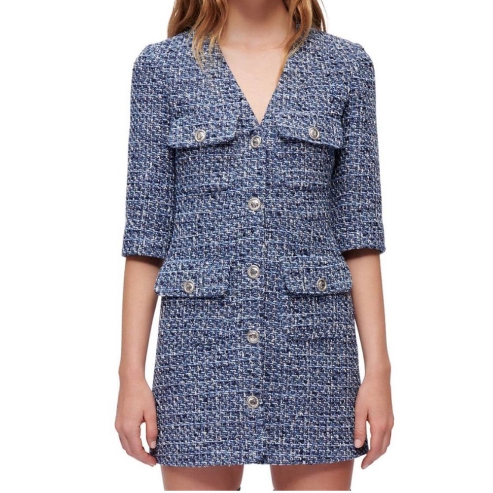 Maje blue tweed mini dress